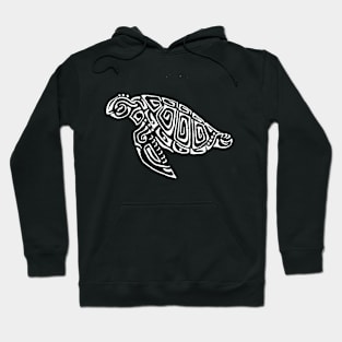 White turtle tattoo style tuquoise background Hoodie